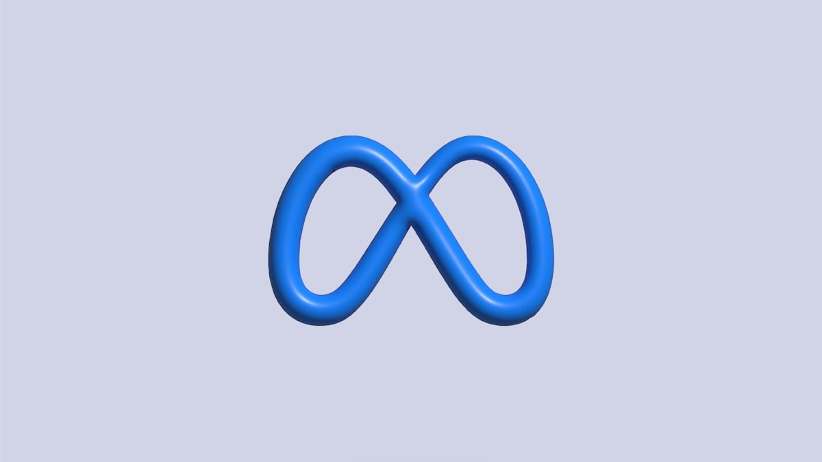 Logo 3D da Meta, símbolo infinito inflado em azul, ilustrando campanha de Meta Ads para academia